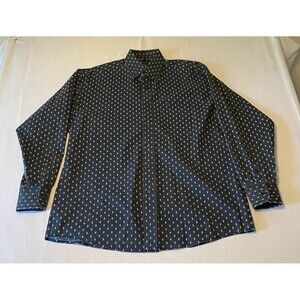 Wrangler George Straight Men Large Button Down Shirt Black Blue Geometric Cowboy